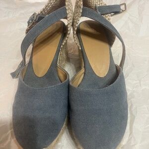 Castañer Women's Carina Ankle Tie Espadrille Wedge Sandals in Citadel ALMOST NEW